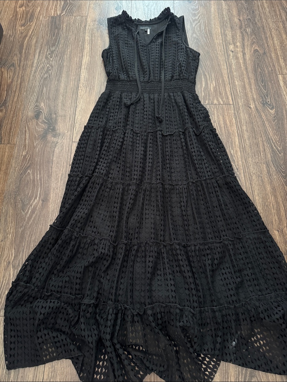 1. State Black Sleeveless Tiered Eyelet Maxi Dress